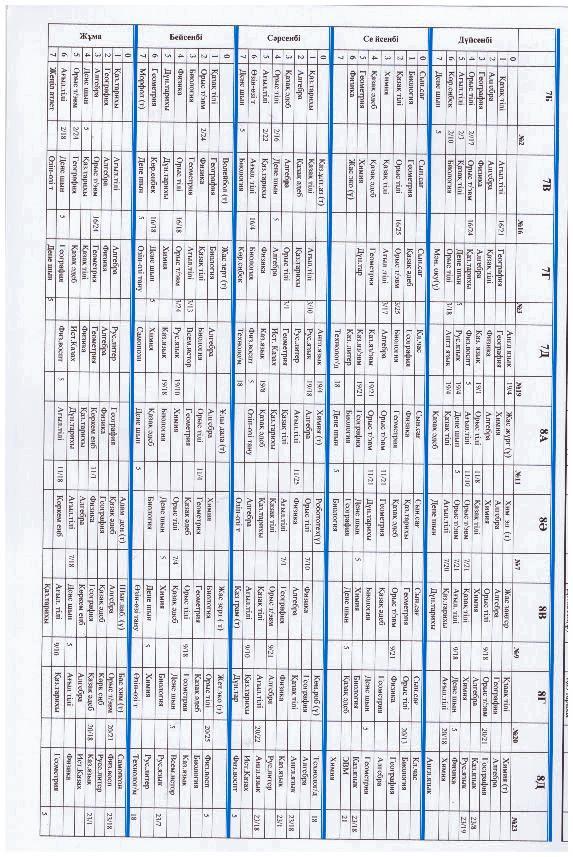 Сабақ кестесі